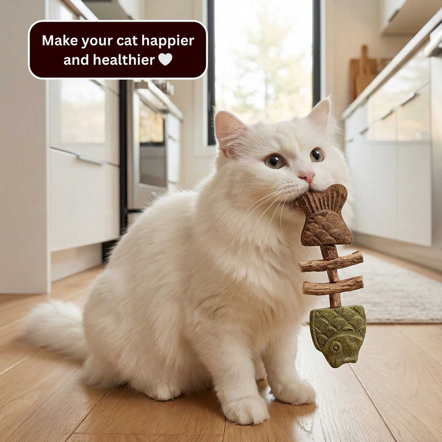 🎁 Catnip & Silvervine Chew Toy for Indoor Cats | Natural Fish-Shaped Cat Toy with Catnip, Silvervine Wood & Gall Fruit | Keeps Bored Cats Busy, Curious & Playfully Engaged