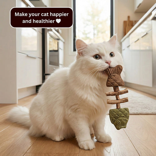🎁 Catnip & Silvervine Chew Toy for Indoor Cats | Natural Fish-Shaped Cat Toy with Catnip, Silvervine Wood & Gall Fruit | Keeps Bored Cats Busy, Curious & Playfully Engaged