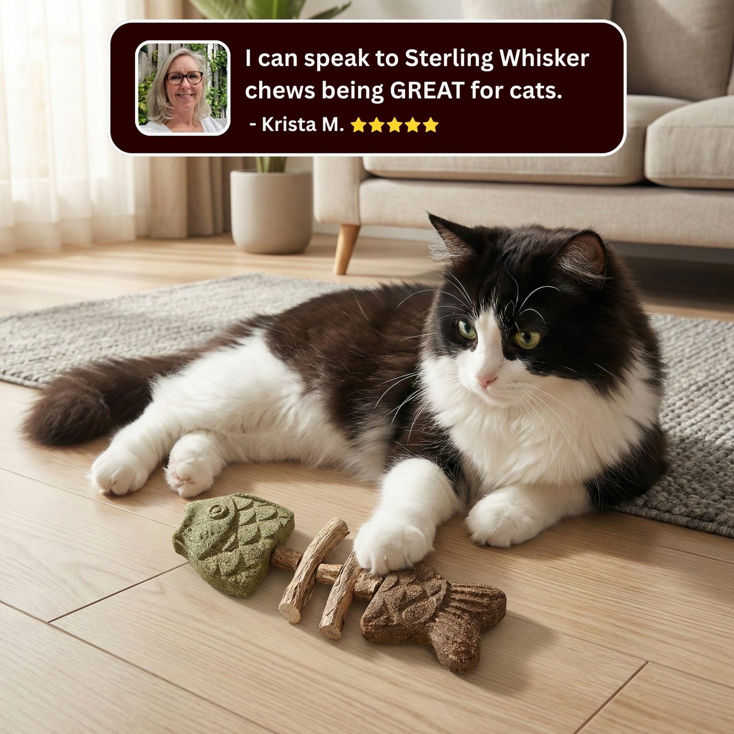 🎁 Catnip & Silvervine Chew Toy for Indoor Cats | Natural Fish-Shaped Cat Toy with Catnip, Silvervine Wood & Gall Fruit | Keeps Bored Cats Busy, Curious & Playfully Engaged